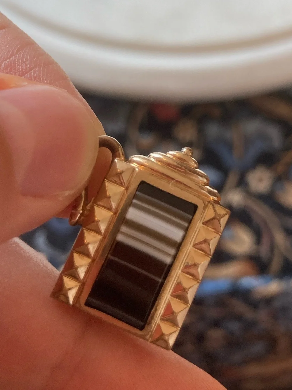 Antique Victorian Double-Sided Banded Agate Gold-Filled Dangling Charm